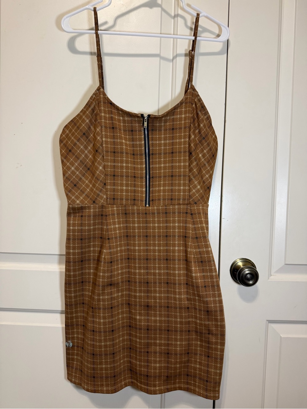 Women’s Brown Plaid Spaghetti Strap Dress